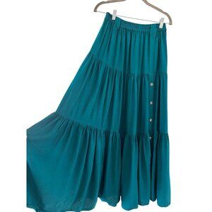 Side Saddle -Style Teal Maxi Skirt Button Details Tiered Design Womens Size S